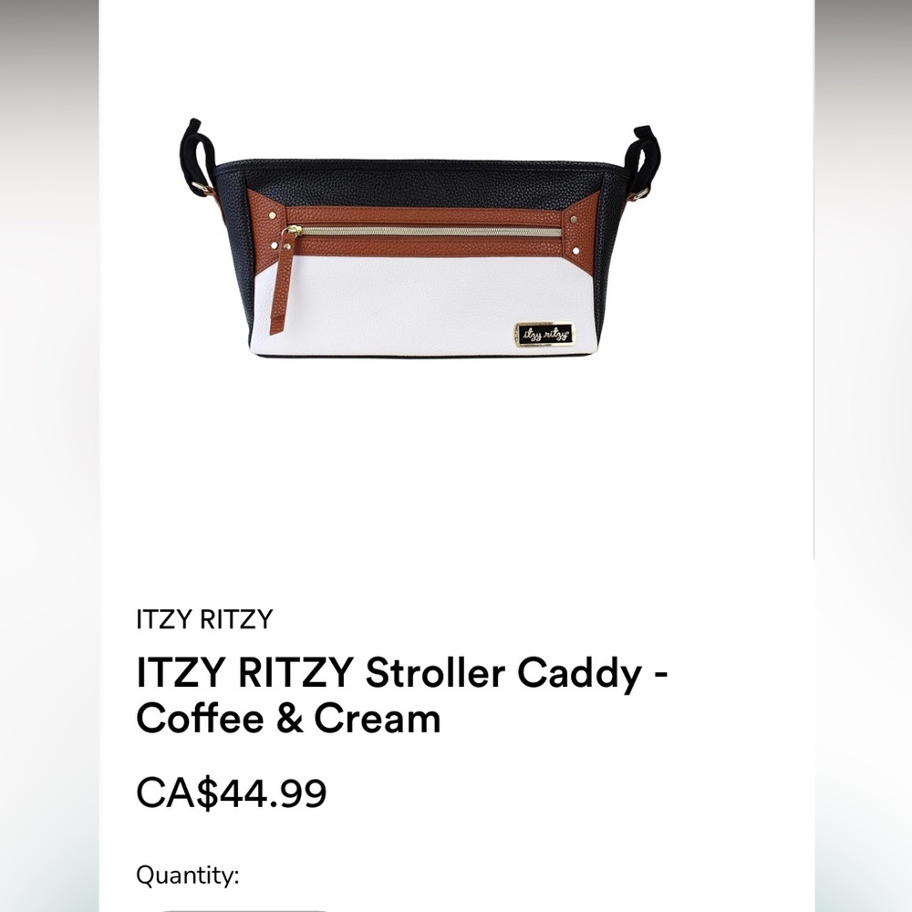 Black and White Leather stroller accessory with Brown Accents